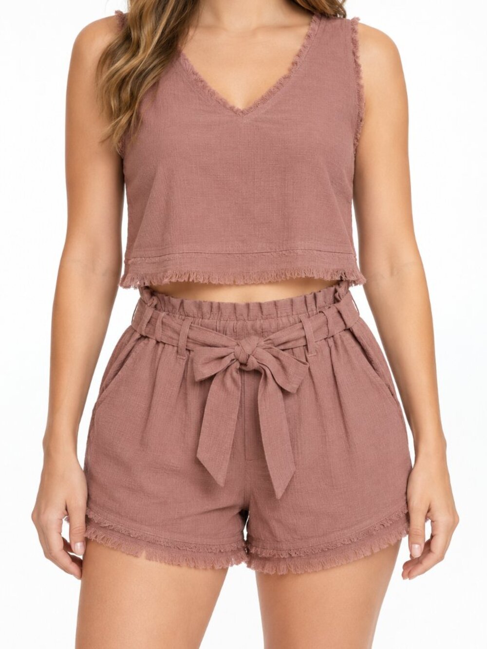 New In Dusty Rose Crop Top & Shorts Set Size M NWT